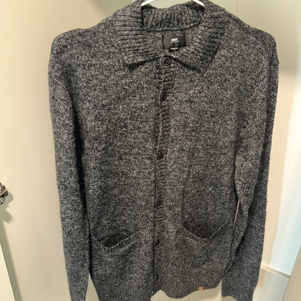 Lightweight Wool Obey Cardigan Sweater Gray Small